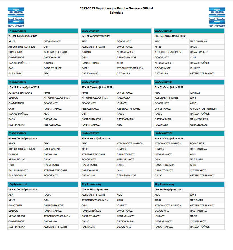 Πρόγραμμα Super League 2022-23